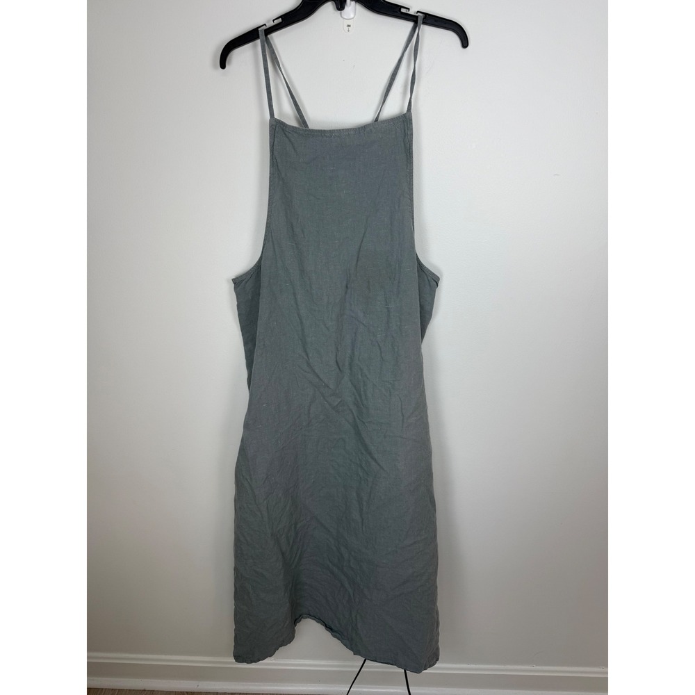 J.Jill 100% Linen Pinafore Apron Lagenlook Dress green grey Cross Back plus 2X